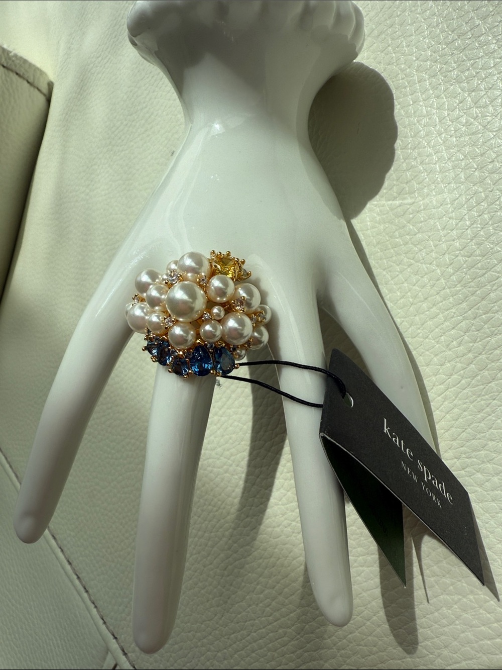 Kate Spade Gold-Tone Cubic Zirconia &‎ Imitation Pearl Cluster Statement Ring